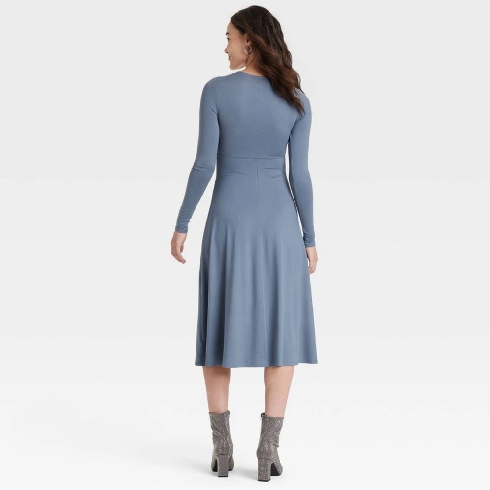 NWT Women's Long Sleeve Twist-Front Midi Dress A New Day Blue Multiple Sizes XS​ - Picture 2 of 6